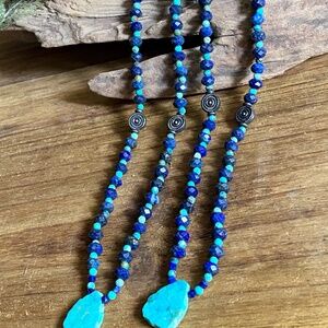 Genuine Lapis Lazuli + Natural Turquoise Gemstone Necklace